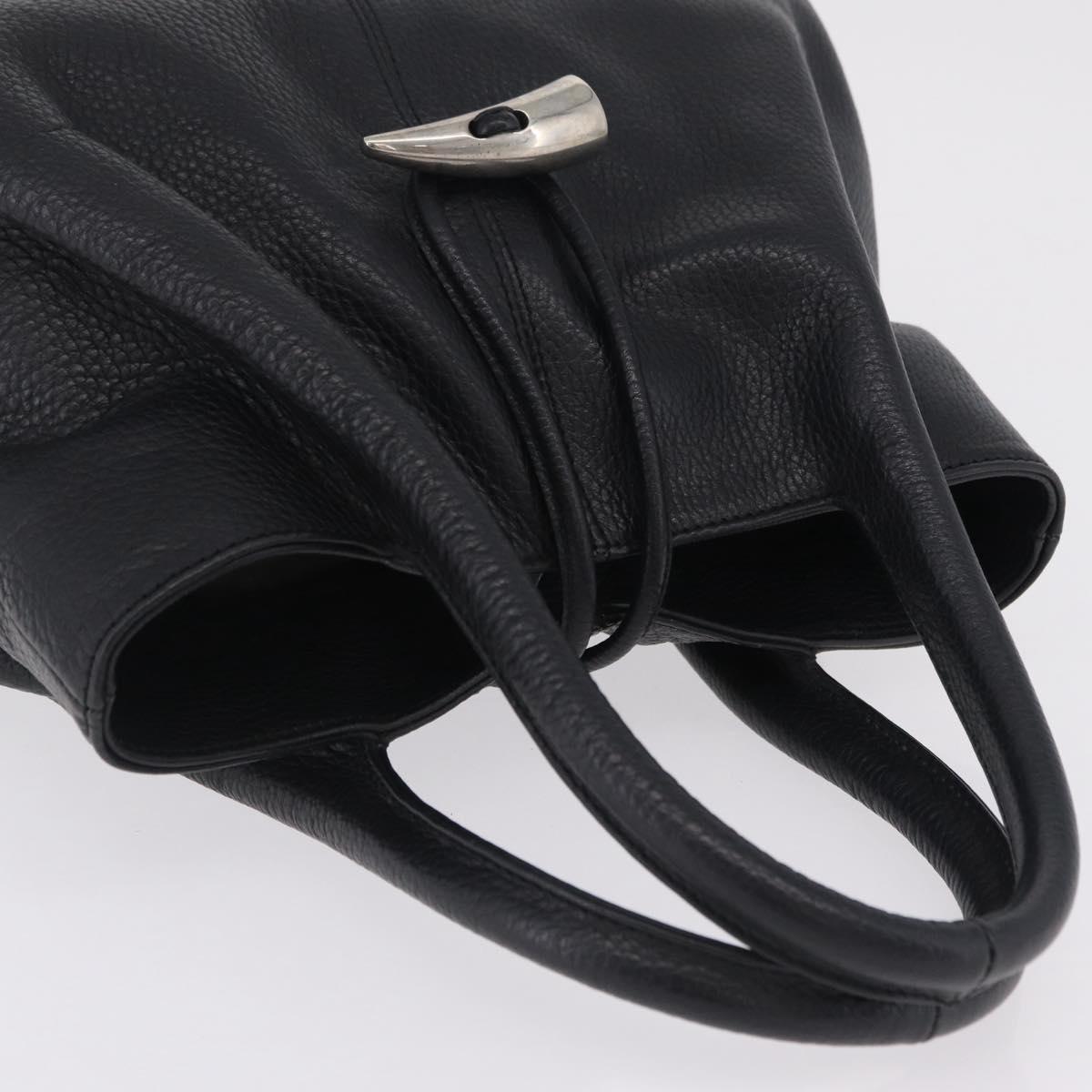 BURBERRY Hand Bag Leather Black Silver Auth 208256A