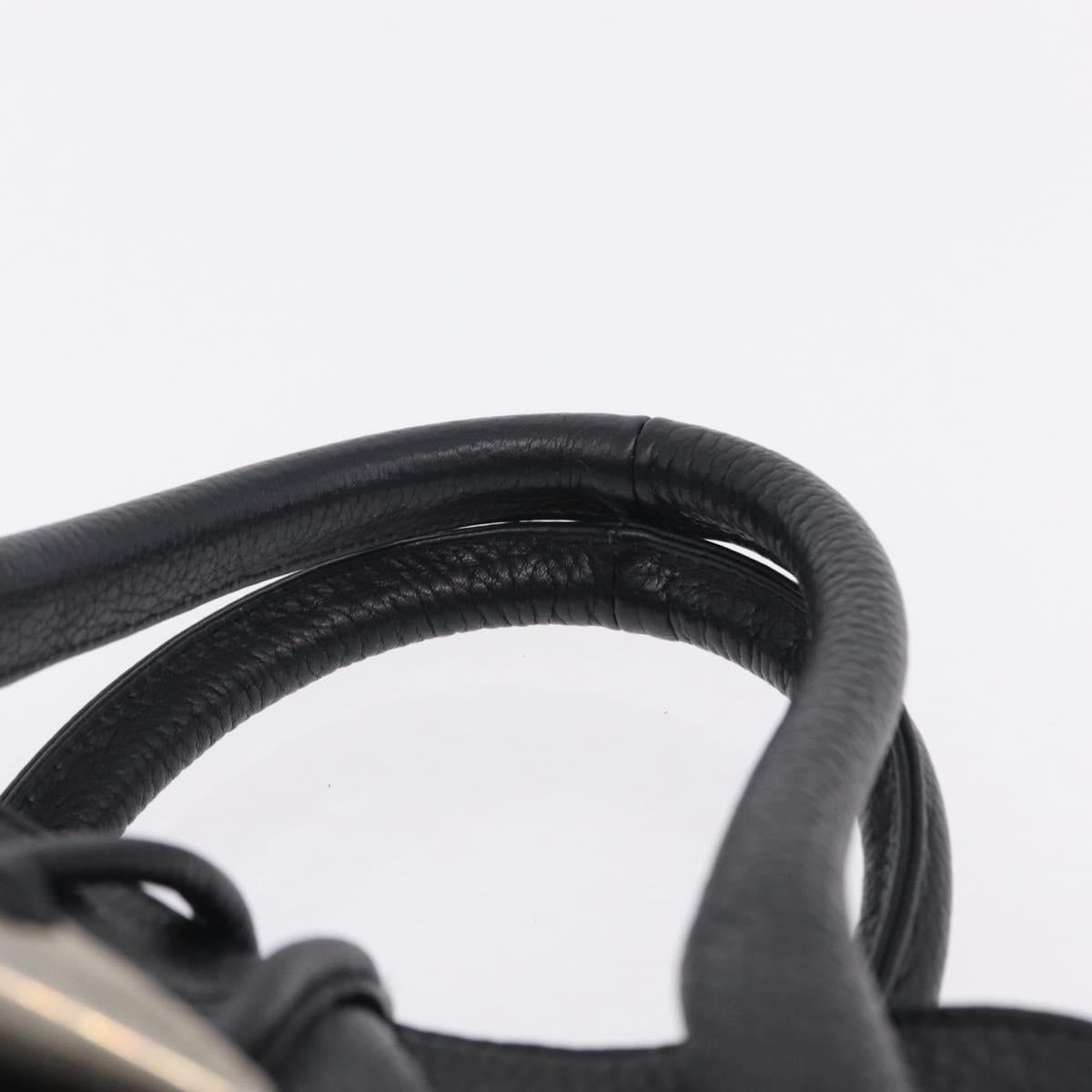 BURBERRY Hand Bag Leather Black Silver Auth 208256A