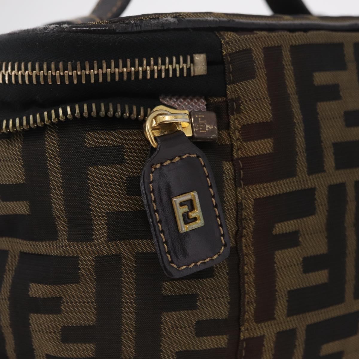 FENDI Zucca Canvas Vanity Hand Bag Black Brown Auth 208259