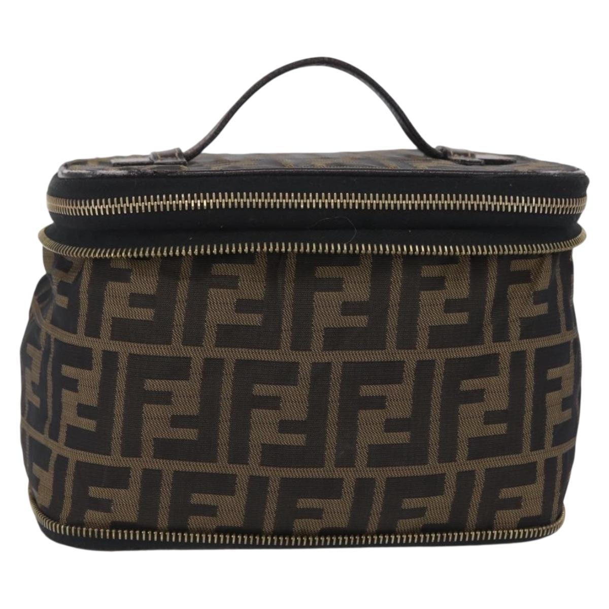FENDI Zucca Canvas Vanity Hand Bag Black Brown Auth 208259