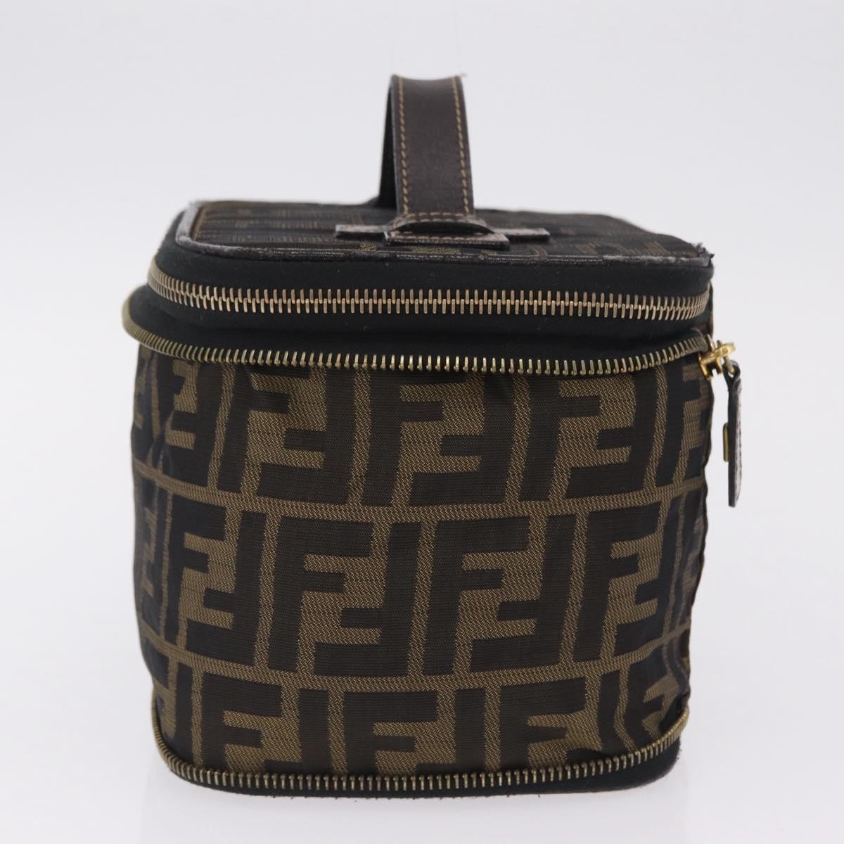 FENDI Zucca Canvas Vanity Hand Bag Black Brown Auth 208259