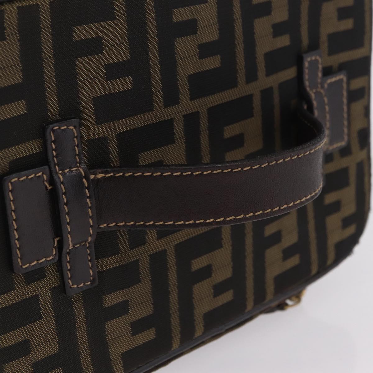 FENDI Zucca Canvas Vanity Hand Bag Black Brown Auth 208259