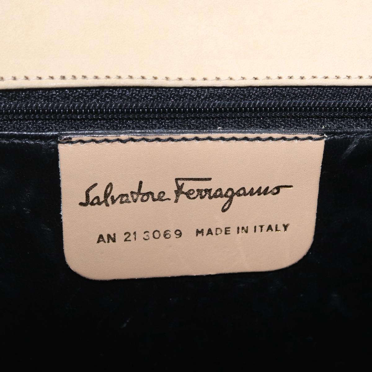 Salvatore Ferragamo Gancini Hand Bag Suede 2way Beige Gold Auth 208260A