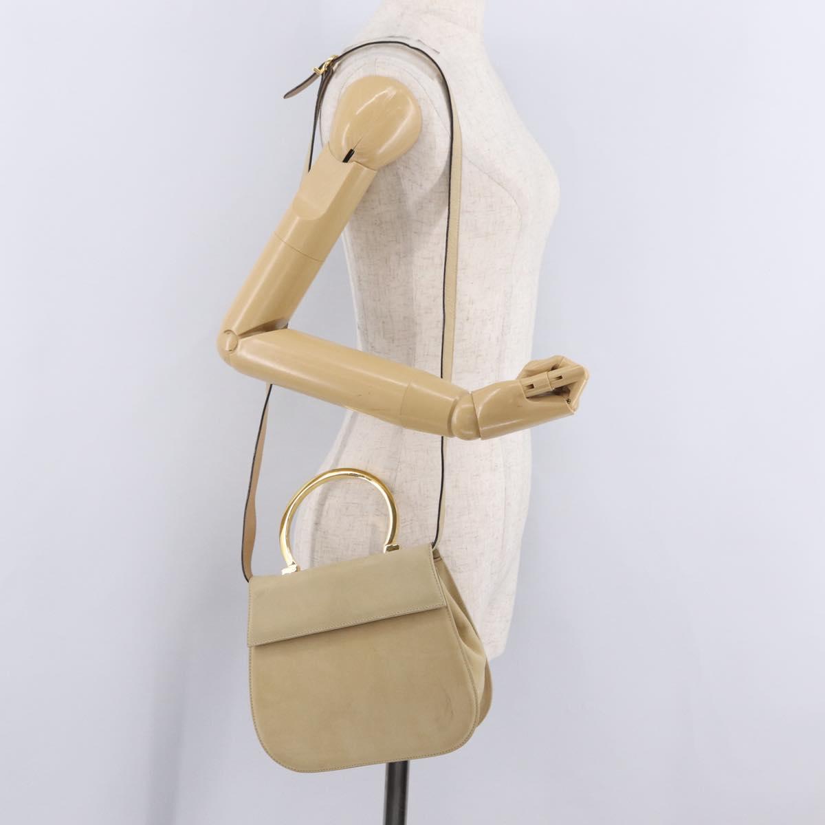 Salvatore Ferragamo Gancini Hand Bag Suede 2way Beige Gold Auth 208260A