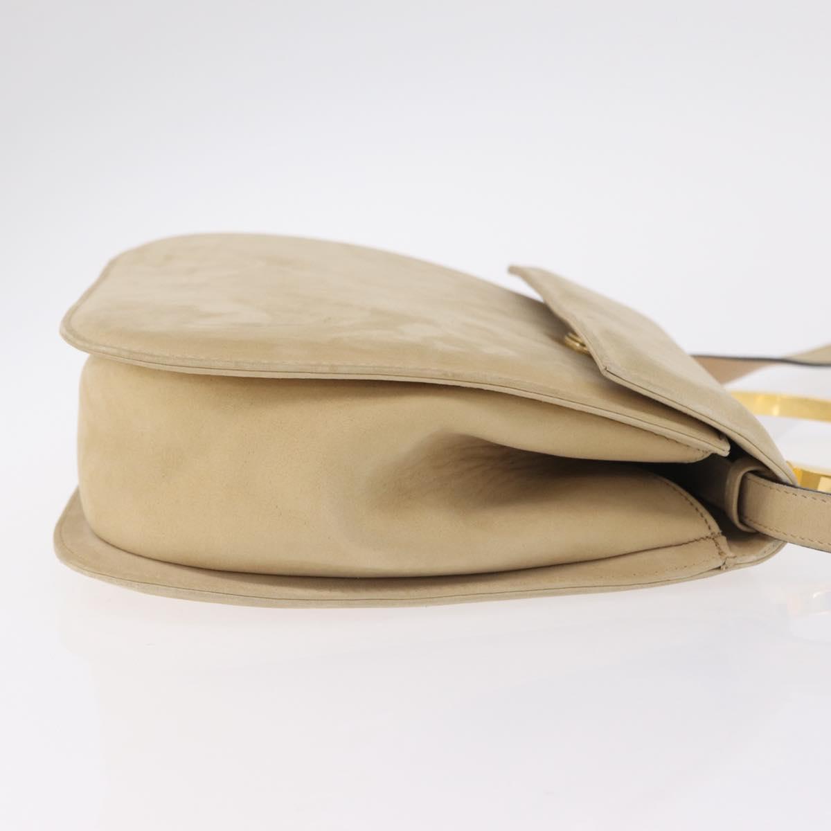 Salvatore Ferragamo Gancini Hand Bag Suede 2way Beige Gold Auth 208260A