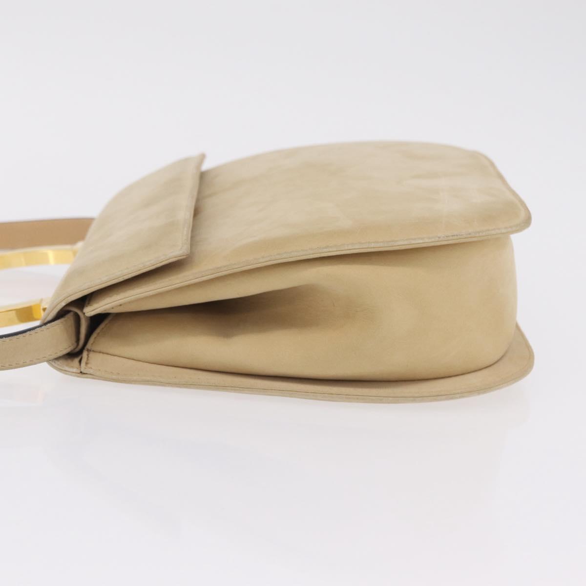 Salvatore Ferragamo Gancini Hand Bag Suede 2way Beige Gold Auth 208260A