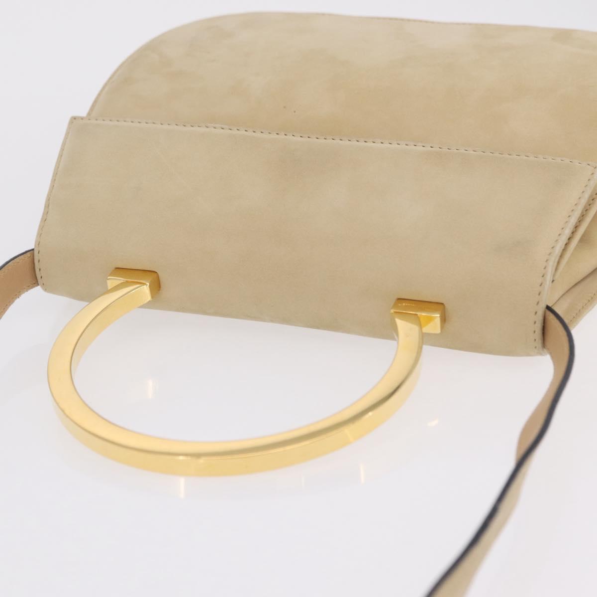 Salvatore Ferragamo Gancini Hand Bag Suede 2way Beige Gold Auth 208260A
