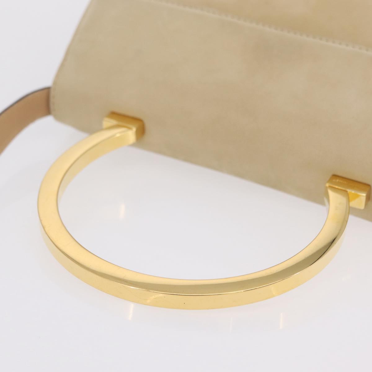 Salvatore Ferragamo Gancini Hand Bag Suede 2way Beige Gold Auth 208260A
