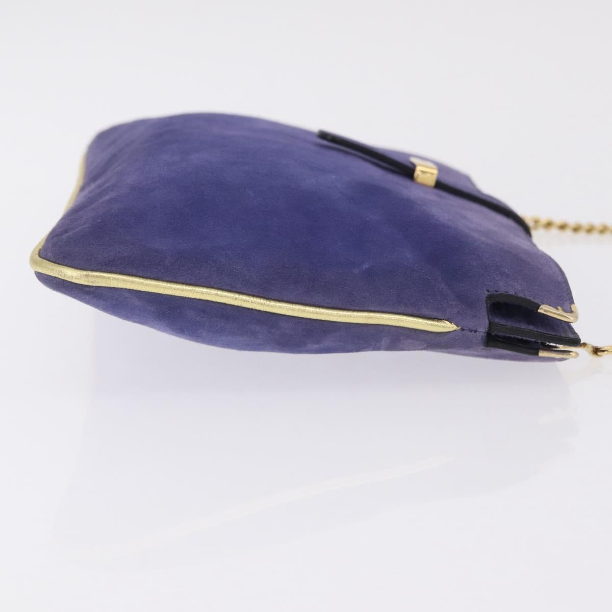 Salvatore Ferragamo Chain Shoulder Bag Suede Purple Gold Auth 208261A