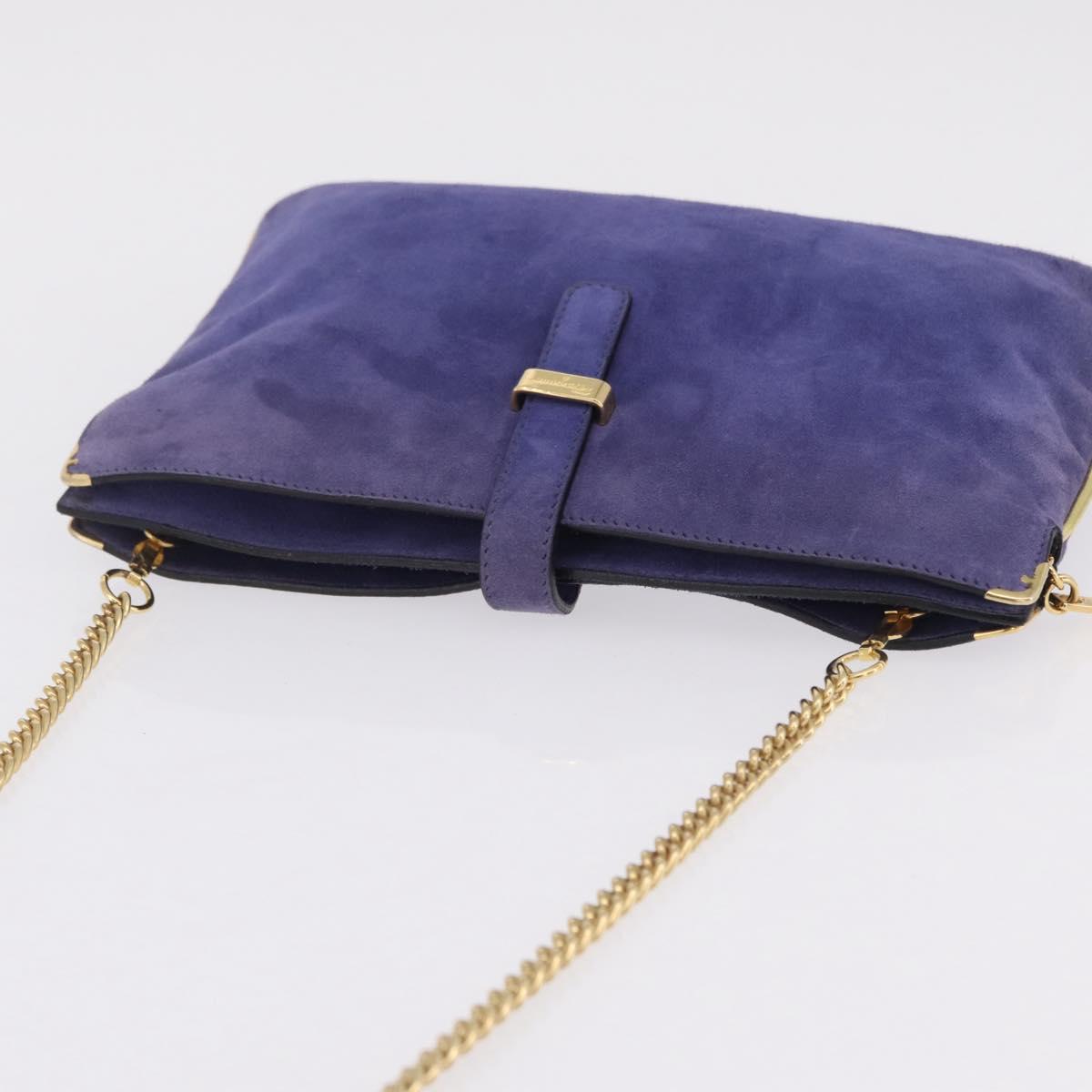 Salvatore Ferragamo Chain Shoulder Bag Suede Purple Gold Auth 208261A