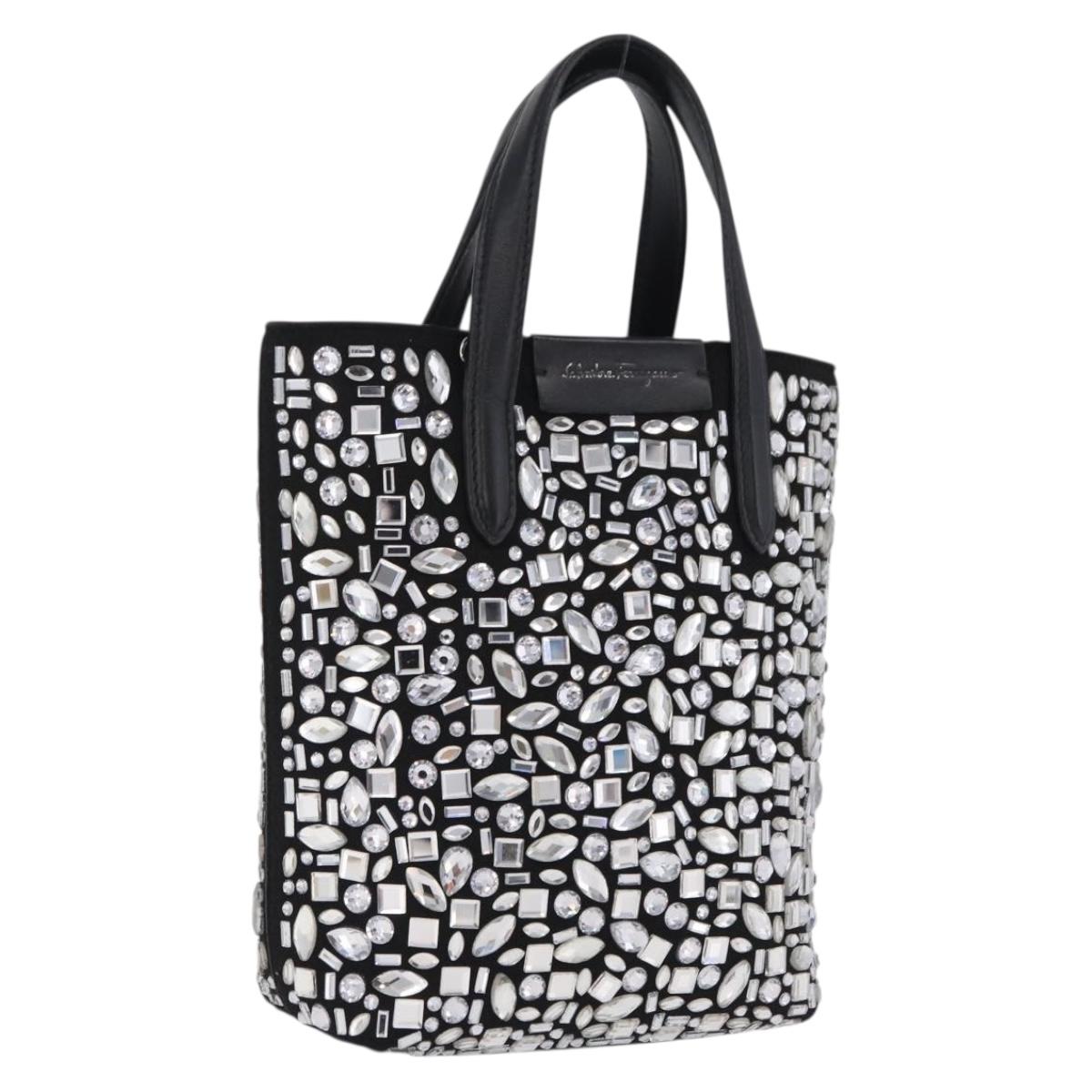 Salvatore Ferragamo Hand Bag Leather Black Silver Auth 208262A