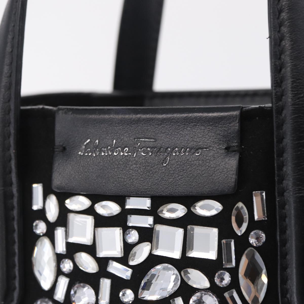 Salvatore Ferragamo Hand Bag Leather Black Silver Auth 208262A