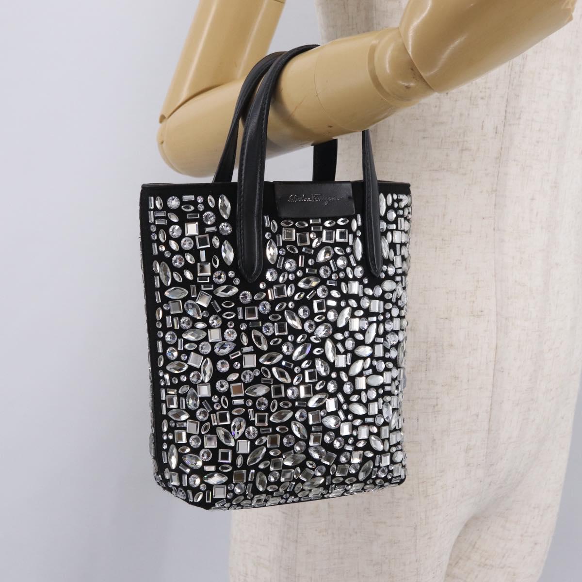 Salvatore Ferragamo Hand Bag Leather Black Silver Auth 208262A
