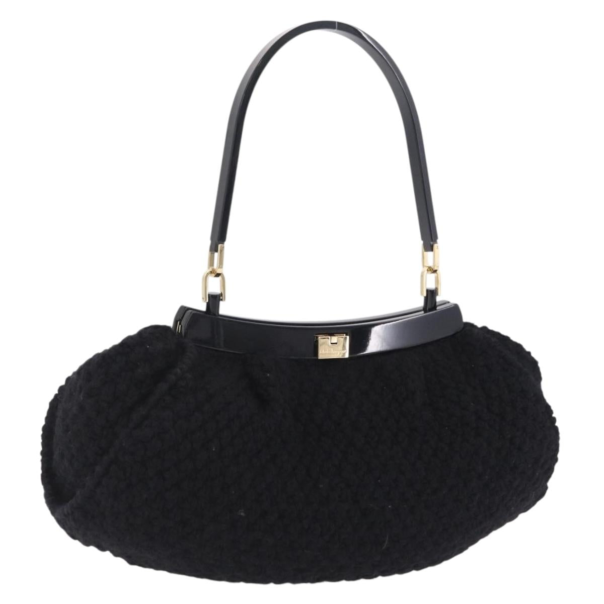 Salvatore Ferragamo Shoulder Bag Wool Black Gold Auth 208263A
