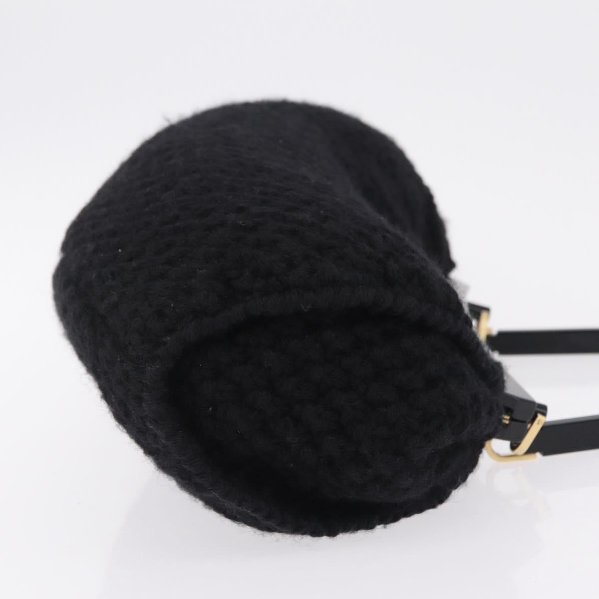 Salvatore Ferragamo Shoulder Bag Wool Black Gold Auth 208263A