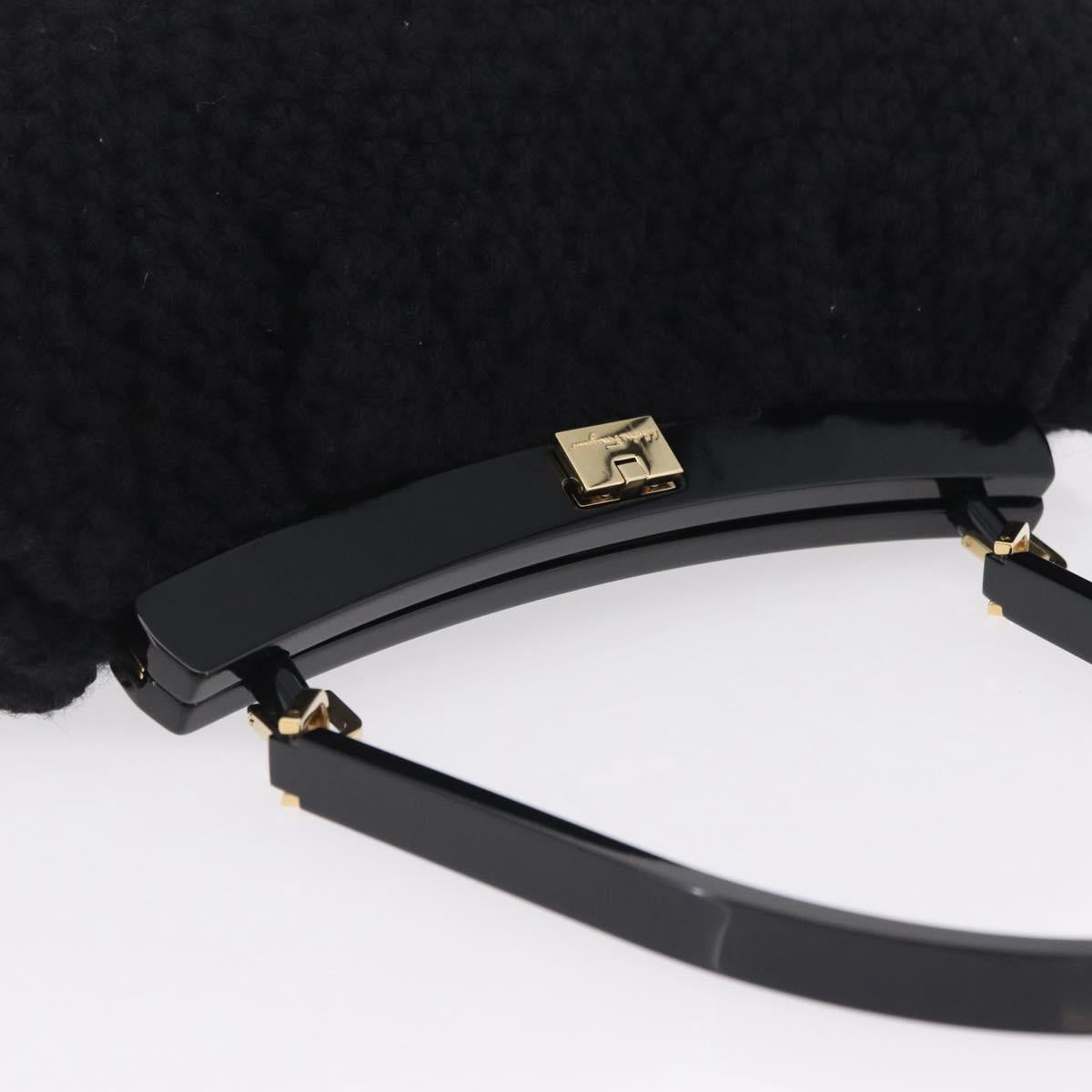 Salvatore Ferragamo Shoulder Bag Wool Black Gold Auth 208263A