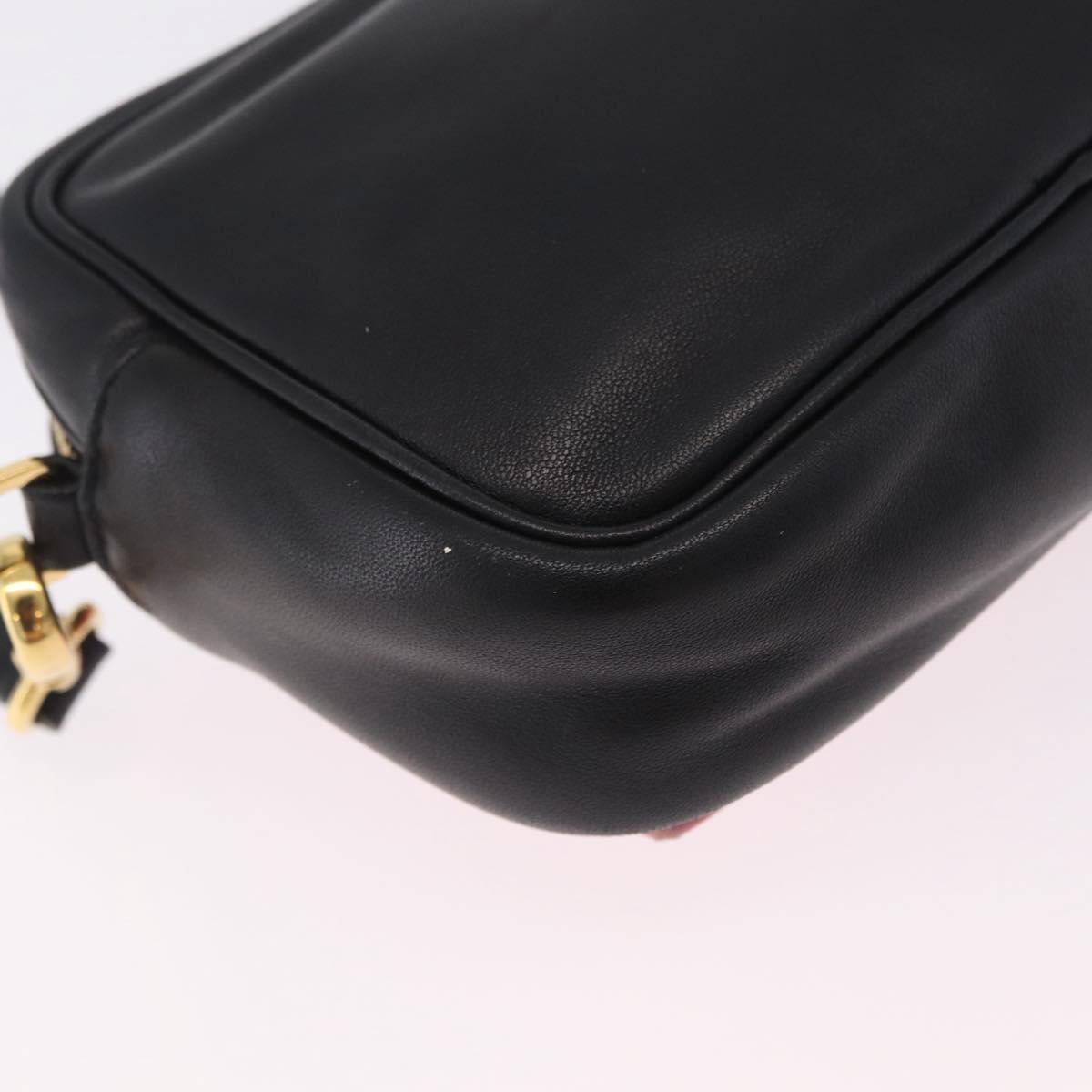 PRADA Ribbon Shoulder Bag Leather Black Pink Auth 208264A