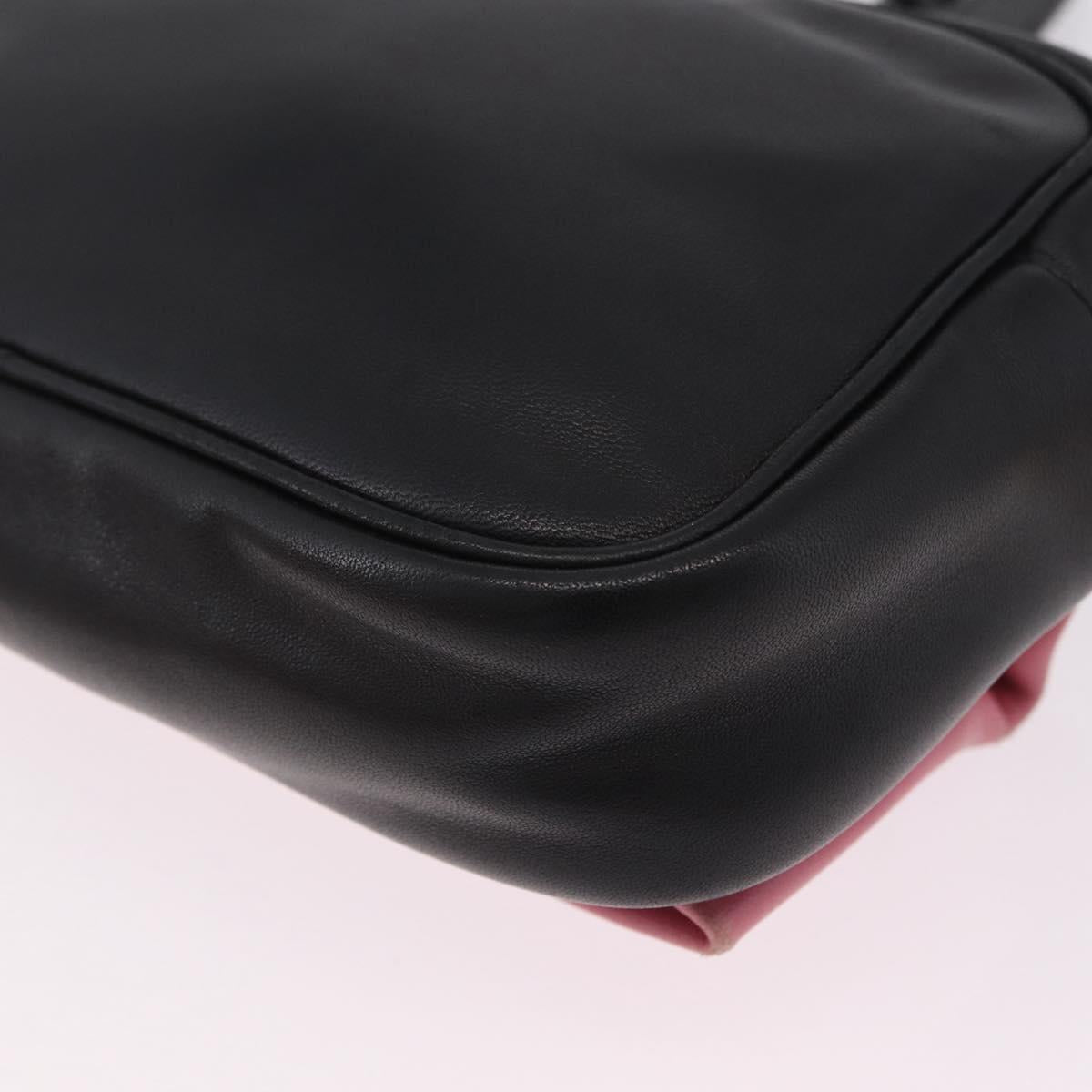 PRADA Ribbon Shoulder Bag Leather Black Pink Auth 208264A
