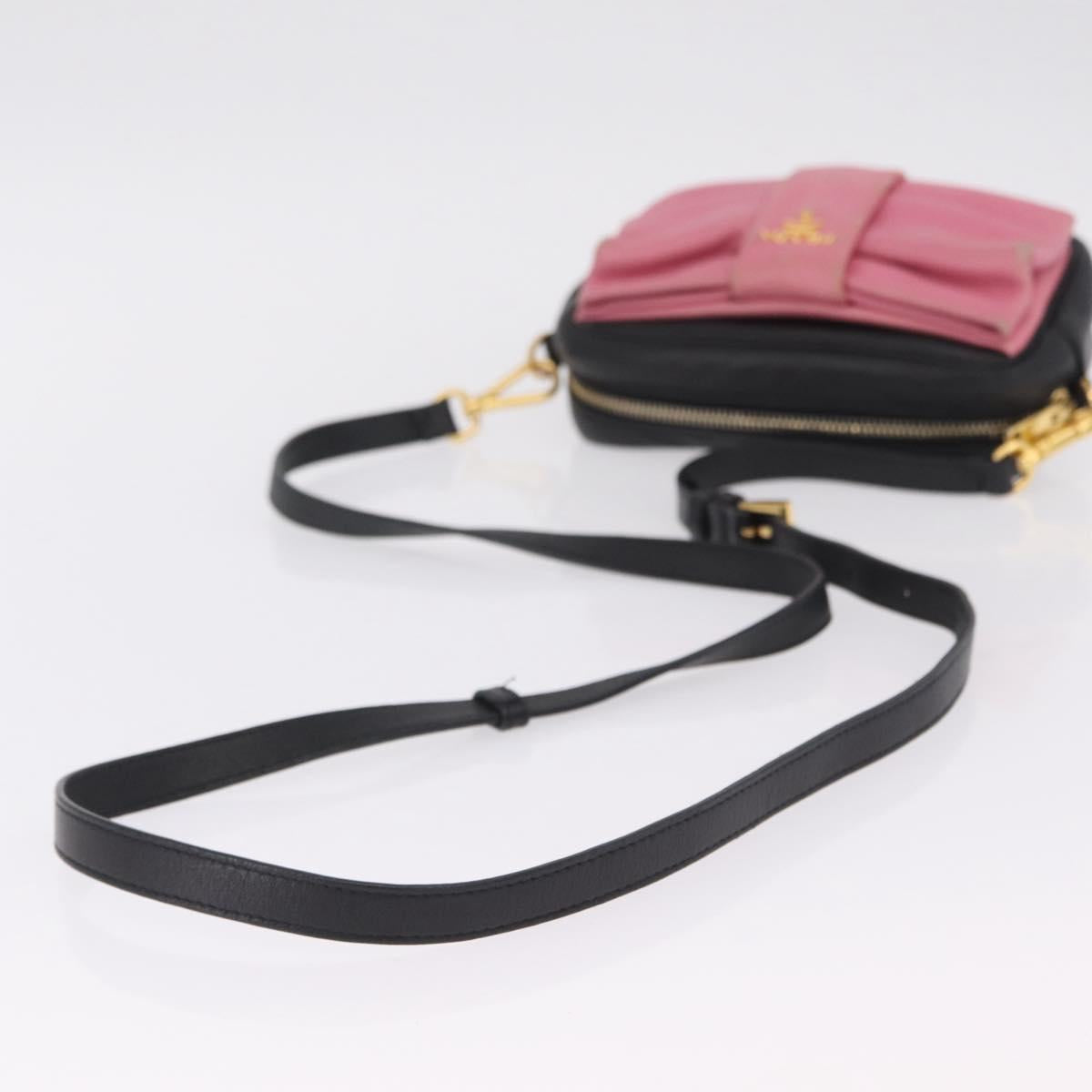 PRADA Ribbon Shoulder Bag Leather Black Pink Auth 208264A