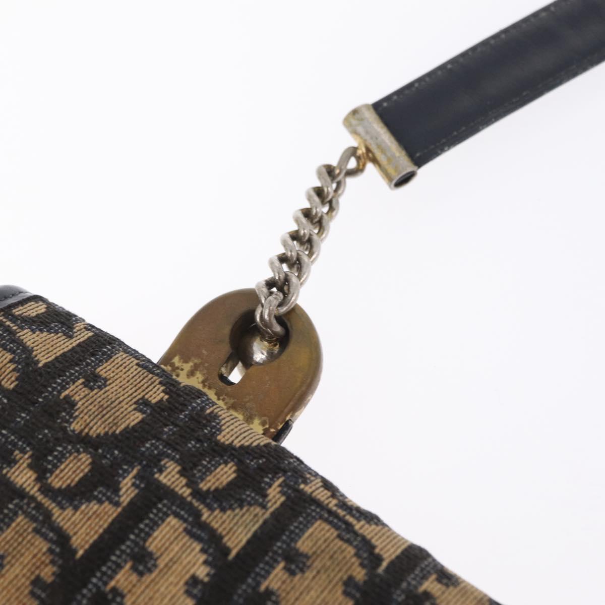 Christian Dior Trotter Canvas Shoulder Bag Navy Gold Auth 208265
