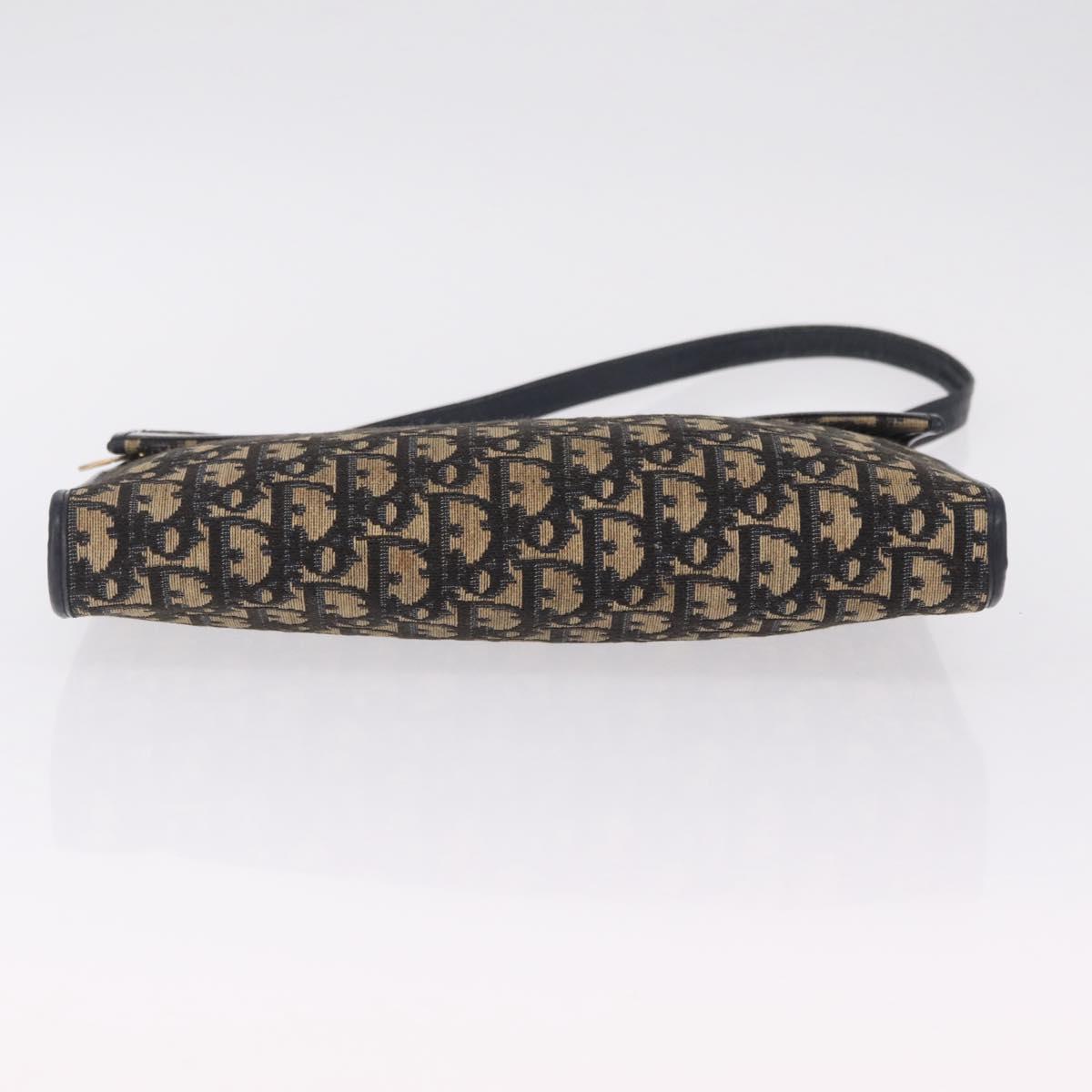 Christian Dior Trotter Canvas Shoulder Bag Navy Gold Auth 208265