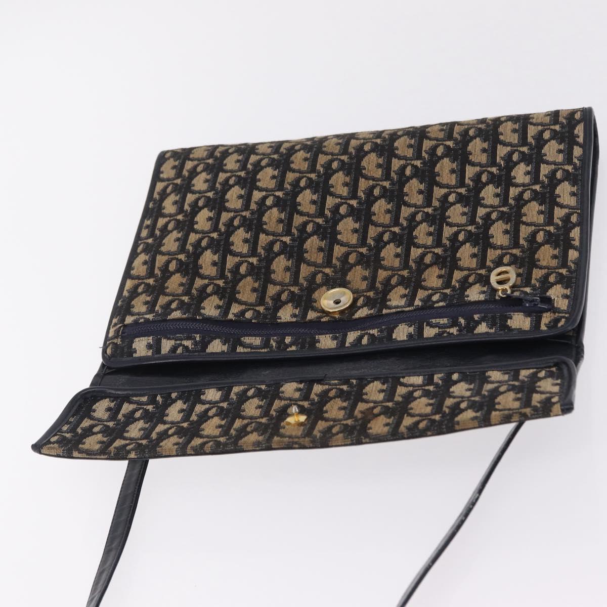 Christian Dior Trotter Canvas Shoulder Bag Navy Gold Auth 208265