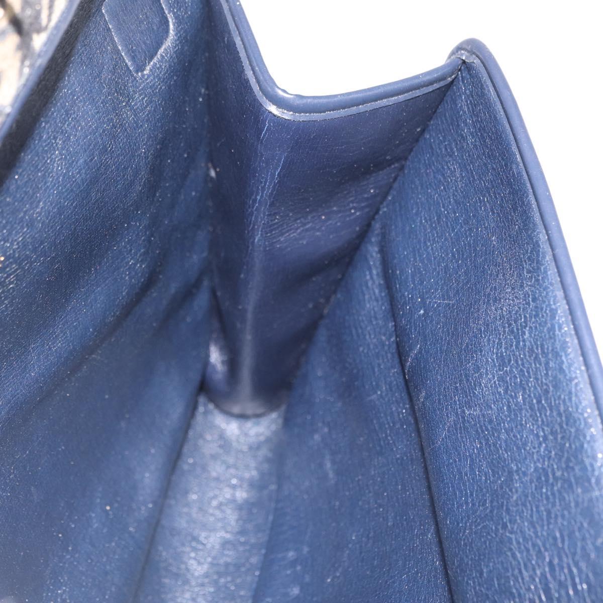 Christian Dior Trotter Canvas Shoulder Bag Navy Gold Auth 208265