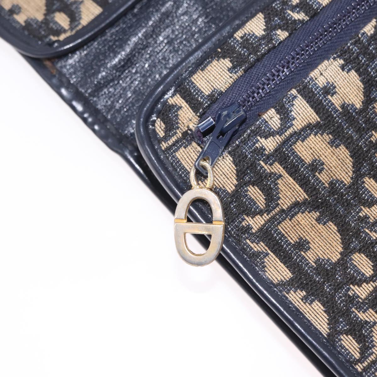 Christian Dior Trotter Canvas Shoulder Bag Navy Gold Auth 208265