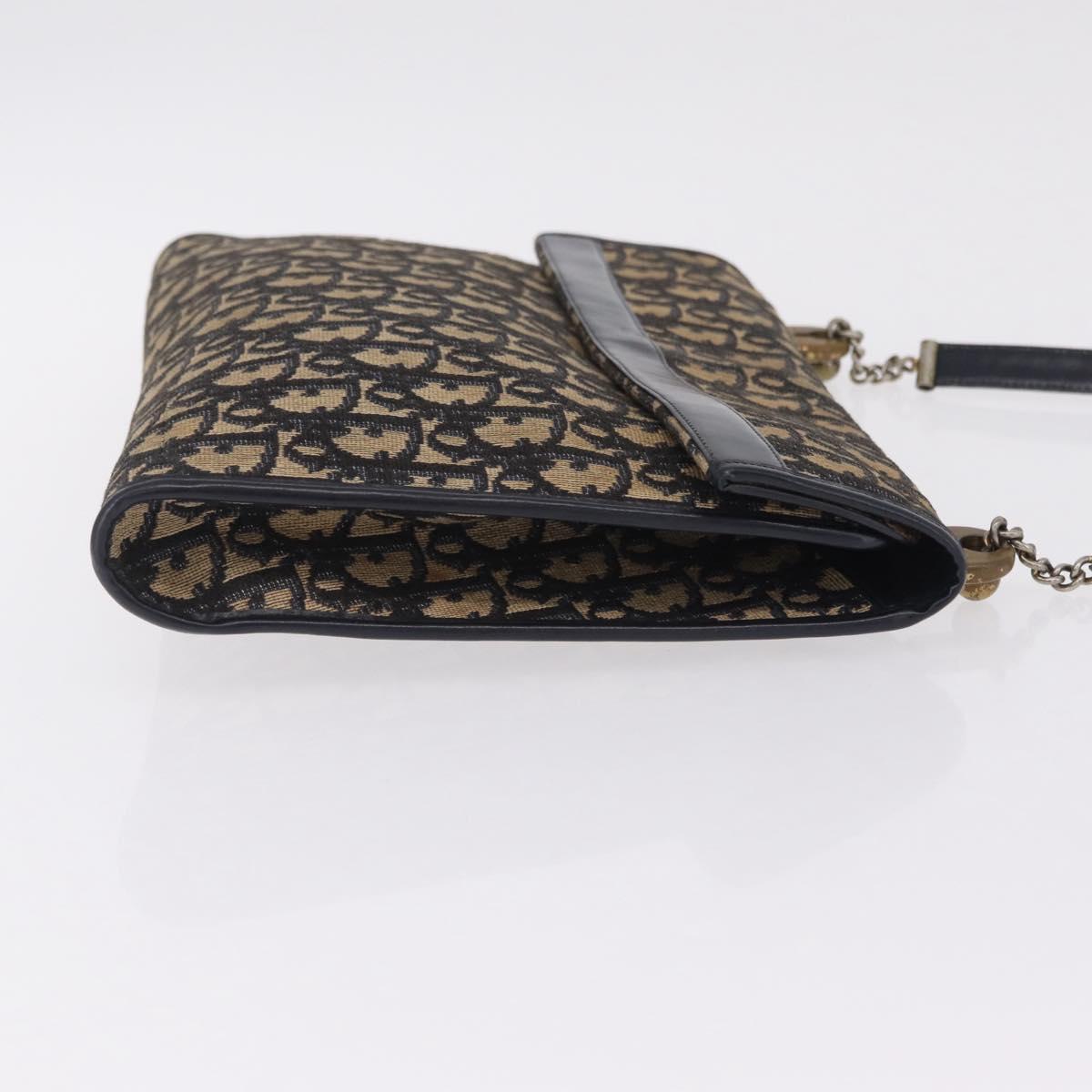Christian Dior Trotter Canvas Shoulder Bag Navy Gold Auth 208265