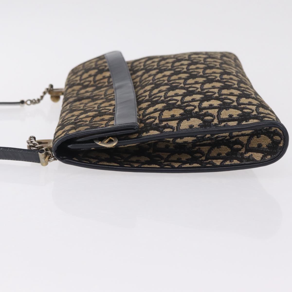 Christian Dior Trotter Canvas Shoulder Bag Navy Gold Auth 208265