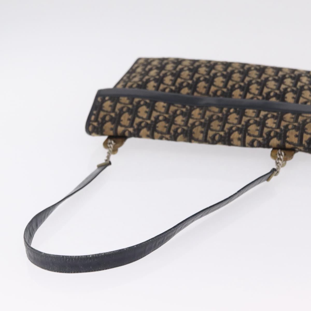 Christian Dior Trotter Canvas Shoulder Bag Navy Gold Auth 208265