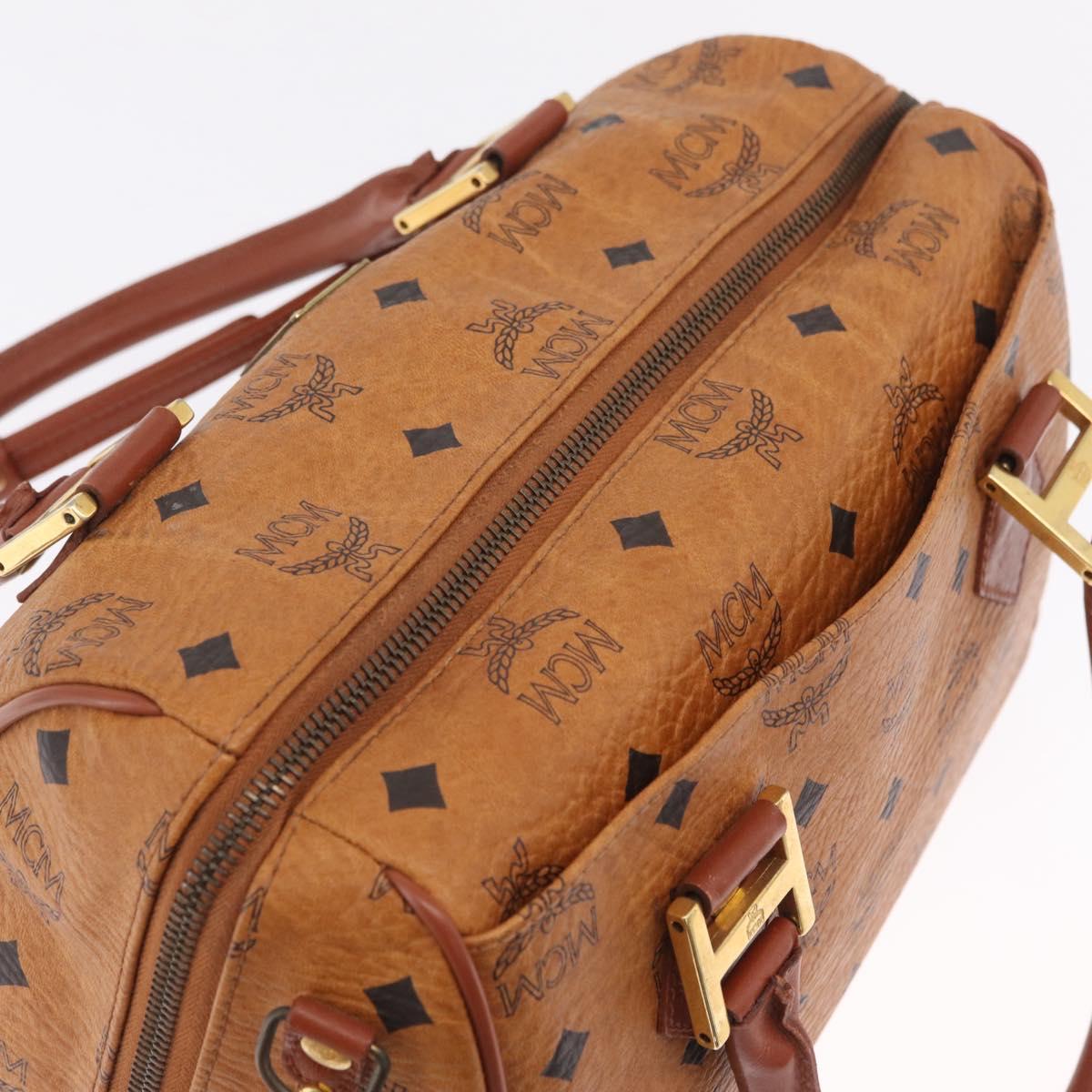 MCM Logogram Vicetos Boston Bag PVC Leather 2way Brown Gold Auth 208266A