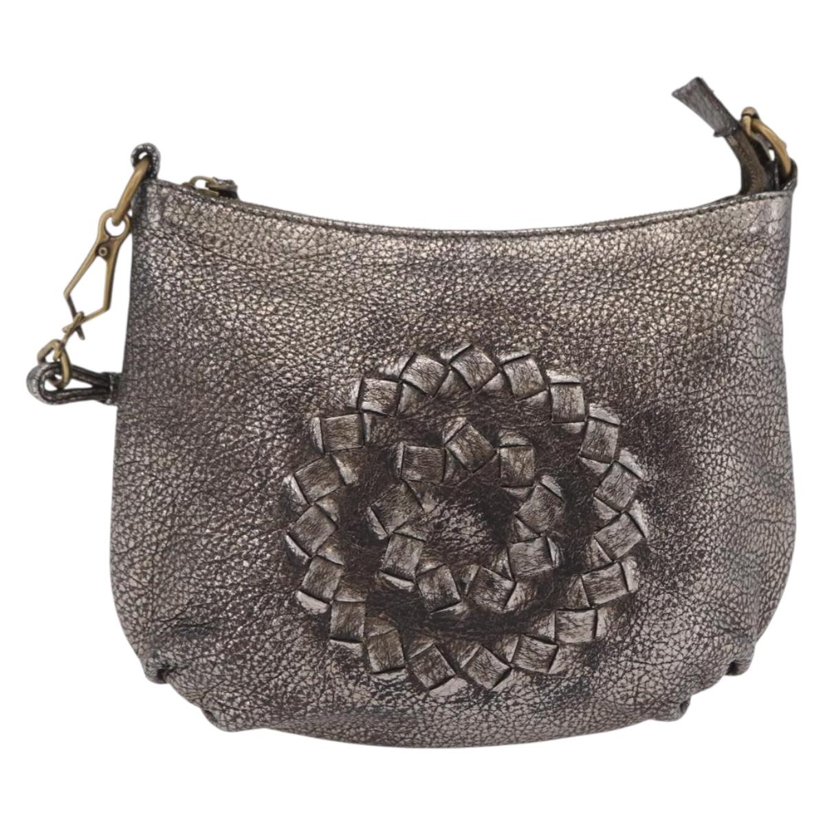 Bottega Veneta INTRECCIATO Shoulder Bag Leather Silver 196484 Auth 208268A
