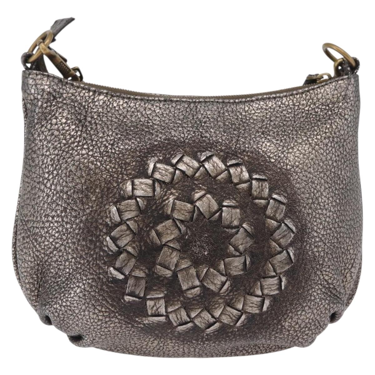 Bottega Veneta INTRECCIATO Shoulder Bag Leather Silver 196484 Auth 208268A