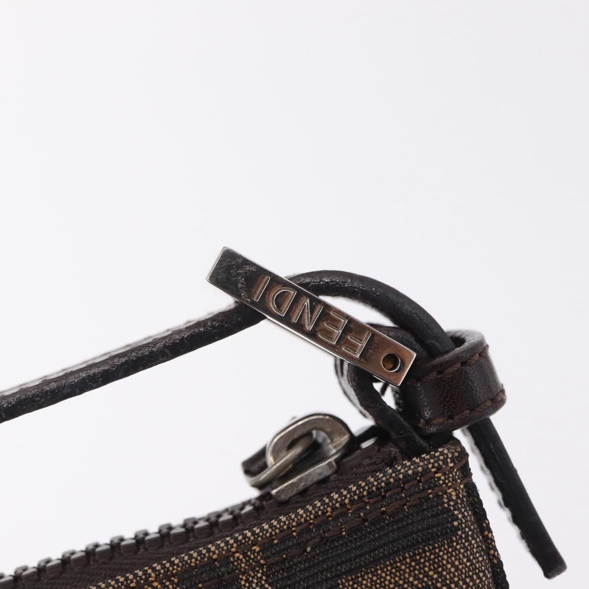 FENDI Zucca Canvas Hand Pouch Black Brown Auth 208269
