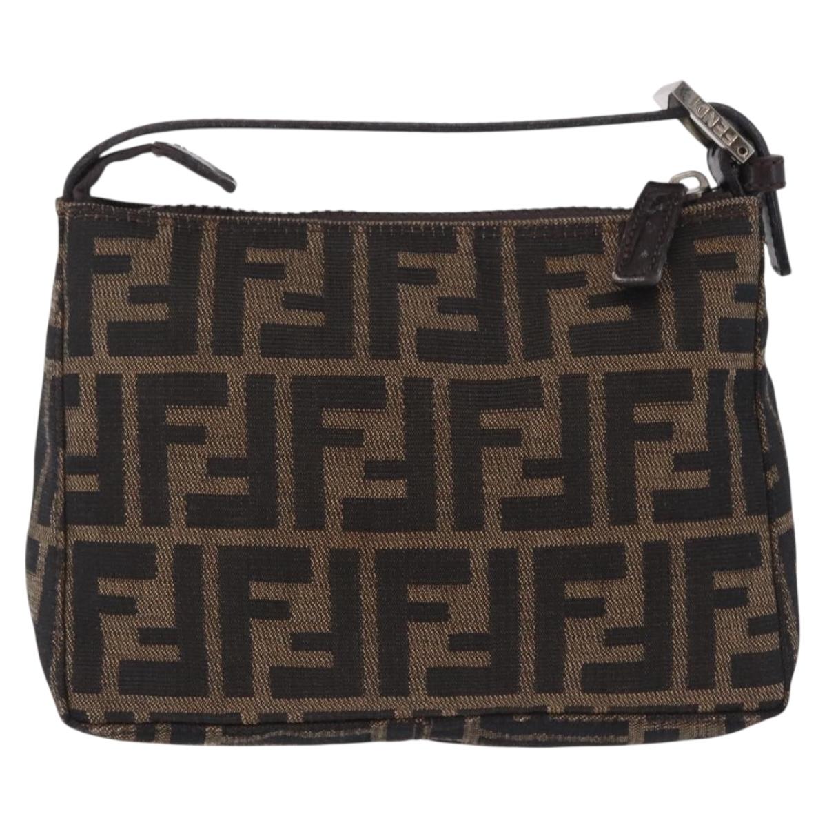 FENDI Zucca Canvas Hand Pouch Black Brown Auth 208269