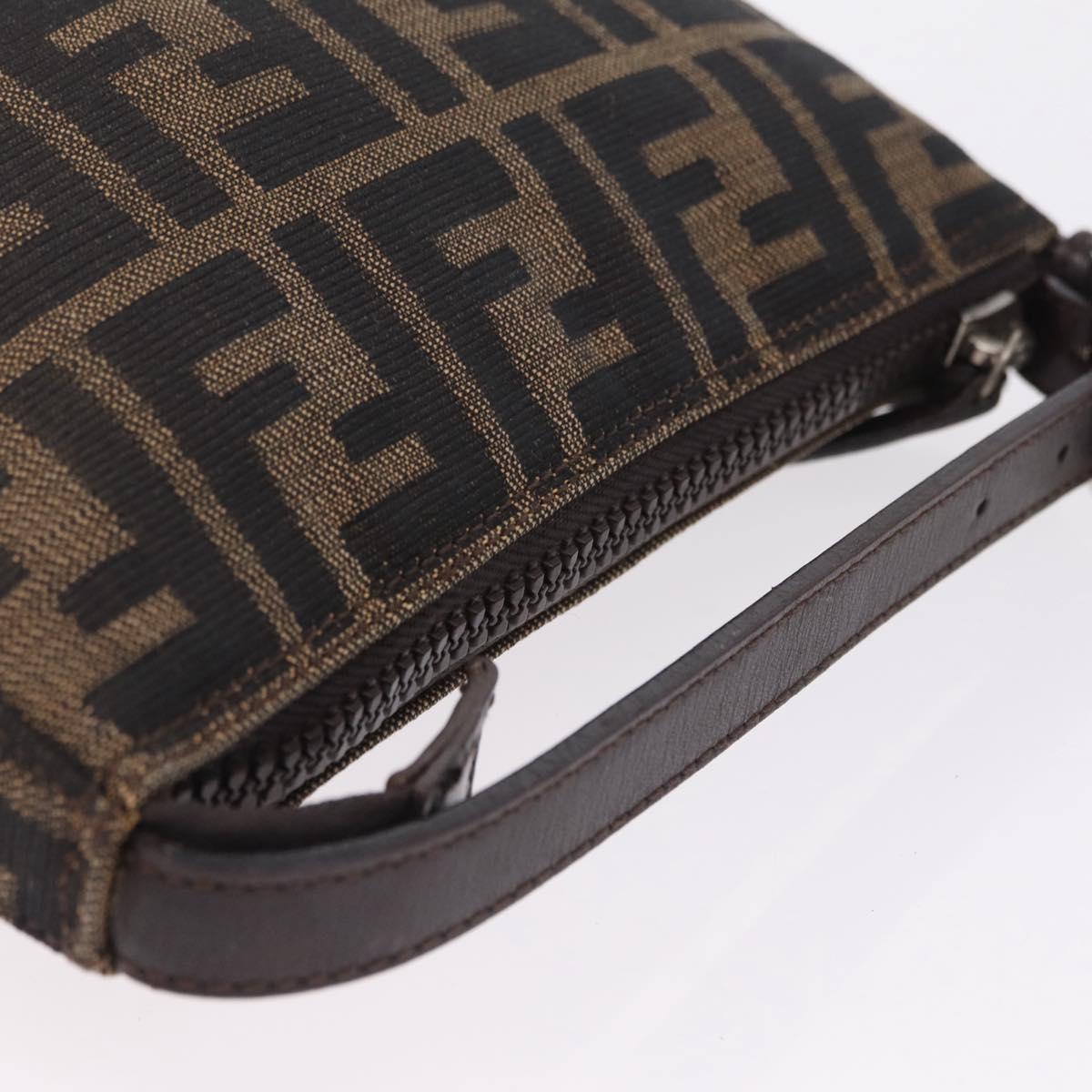 FENDI Zucca Canvas Hand Pouch Black Brown Auth 208269