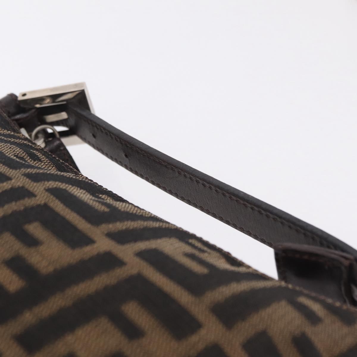 FENDI Zucca Canvas Hand Pouch Black Brown Auth 208269