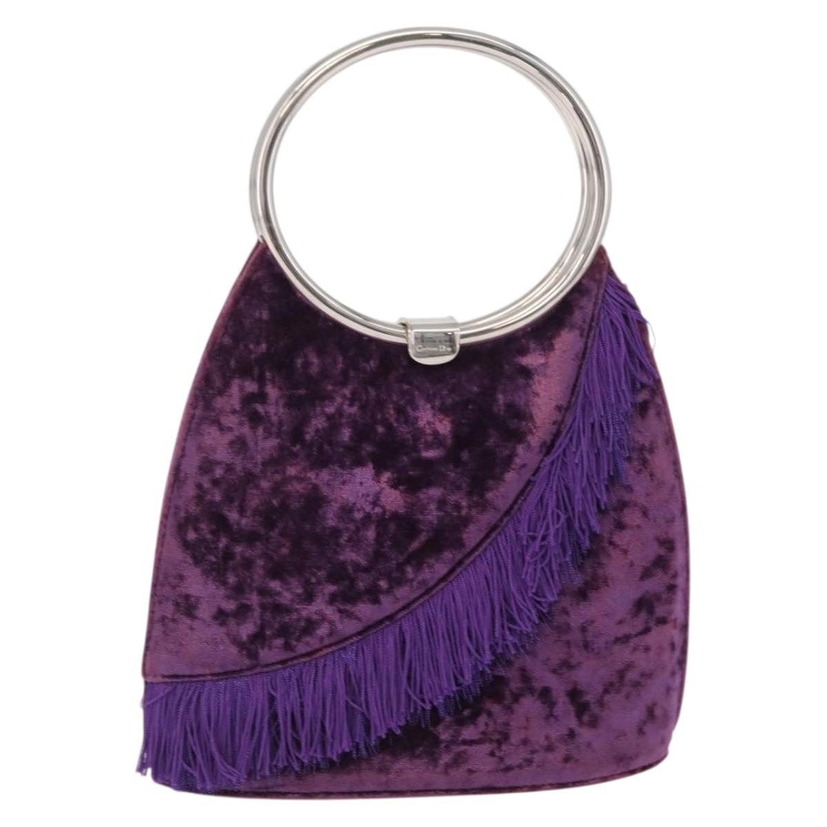 Christian Dior Hand Bag Velor Purple Silver Auth 208271A