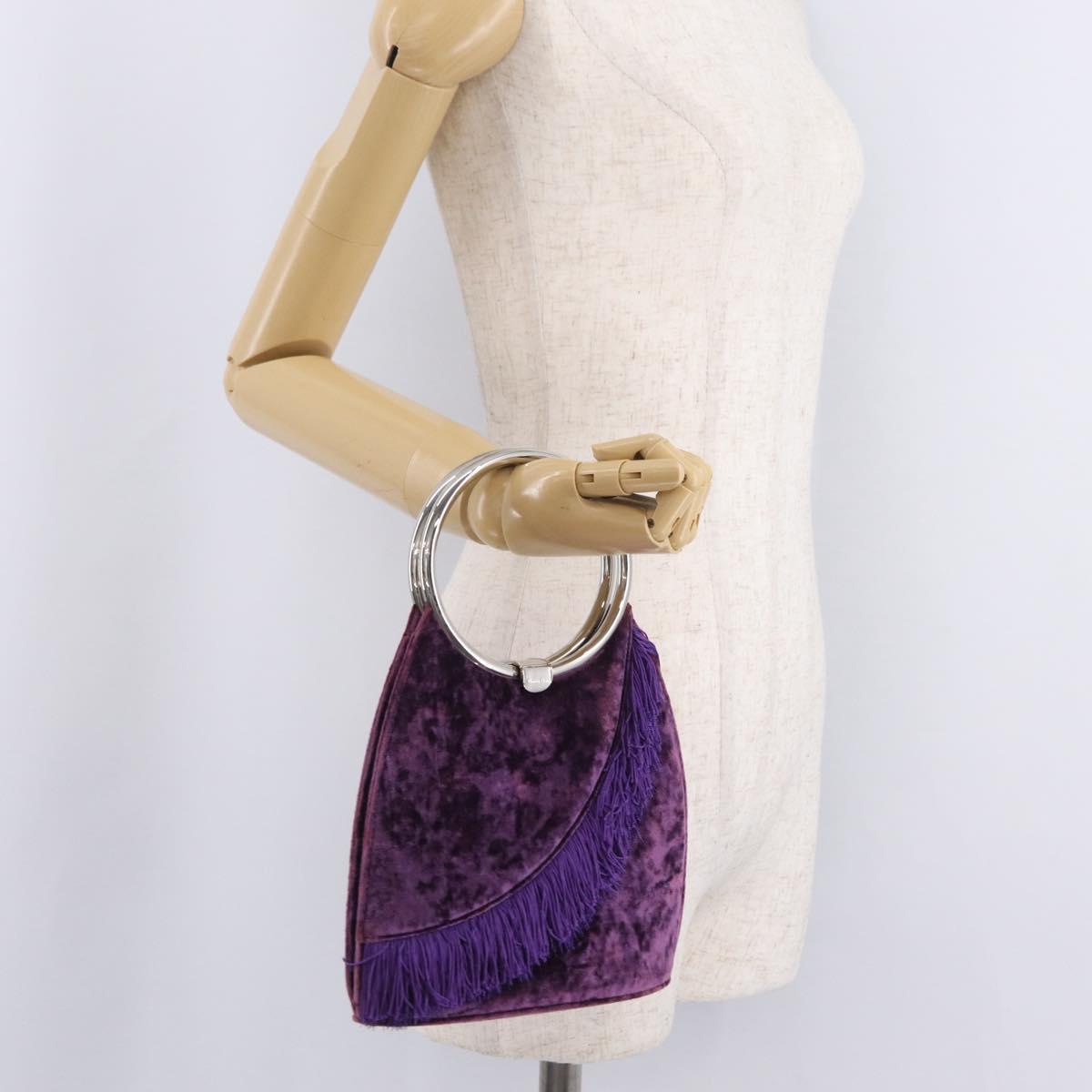 Christian Dior Hand Bag Velor Purple Silver Auth 208271A