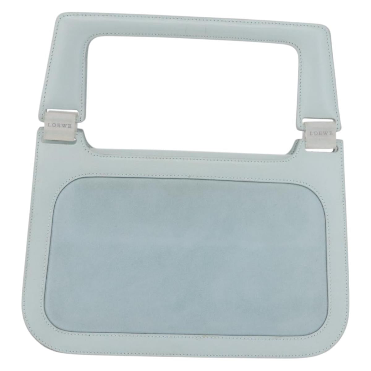 LOEWE Hand Bag Suede Light Blue Gold Auth 208276A