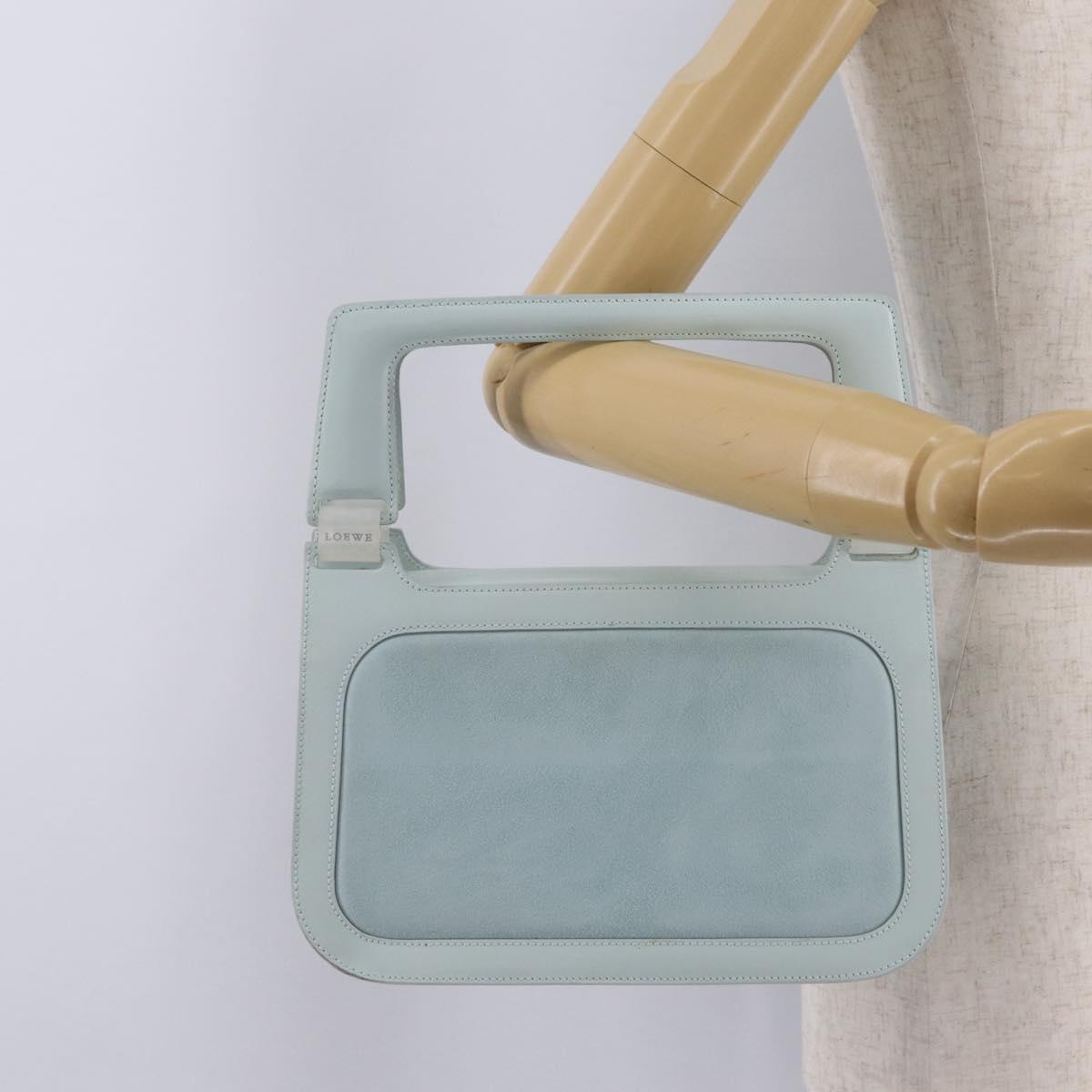 LOEWE Hand Bag Suede Light Blue Gold Auth 208276A