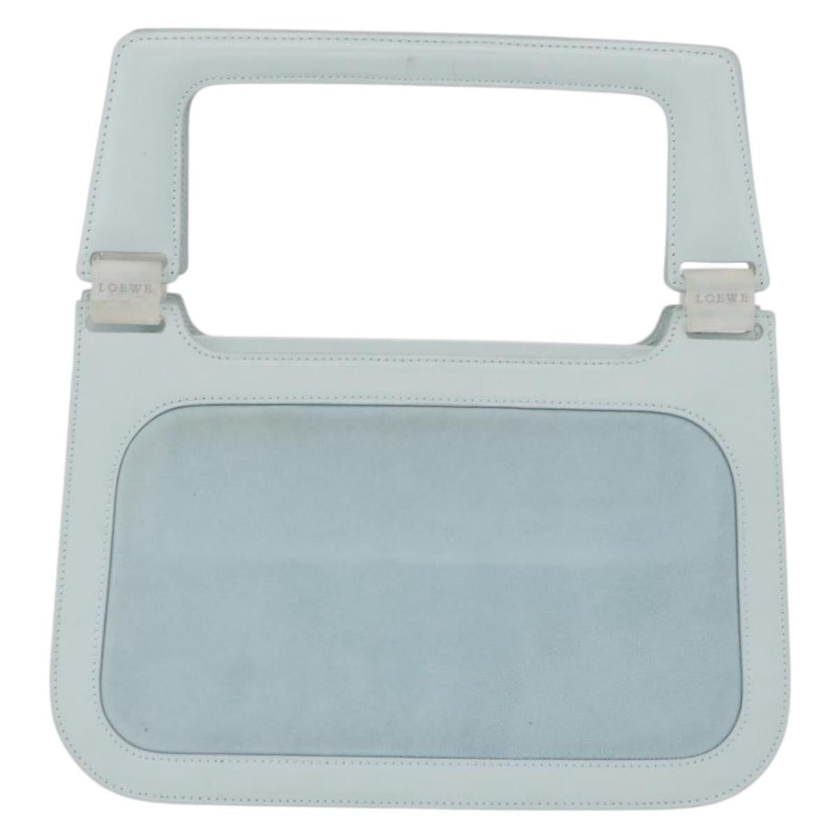 LOEWE Hand Bag Suede Light Blue Gold Auth 208276A