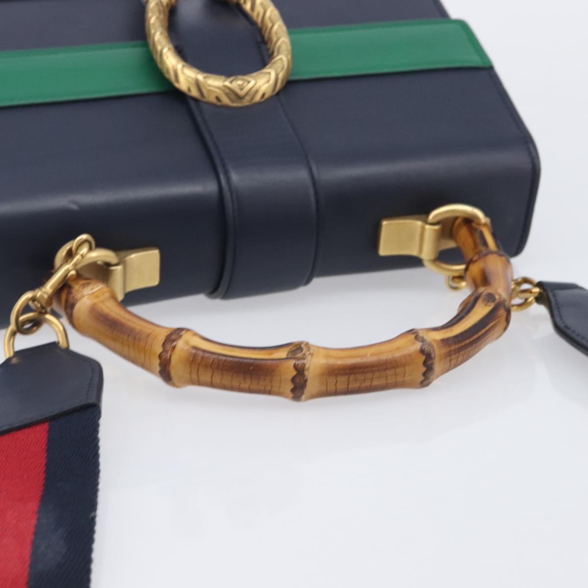 GUCCI Dionysos Bamboo Sherry Line Bag Leather 2way Navy 448075 Auth 208278M
