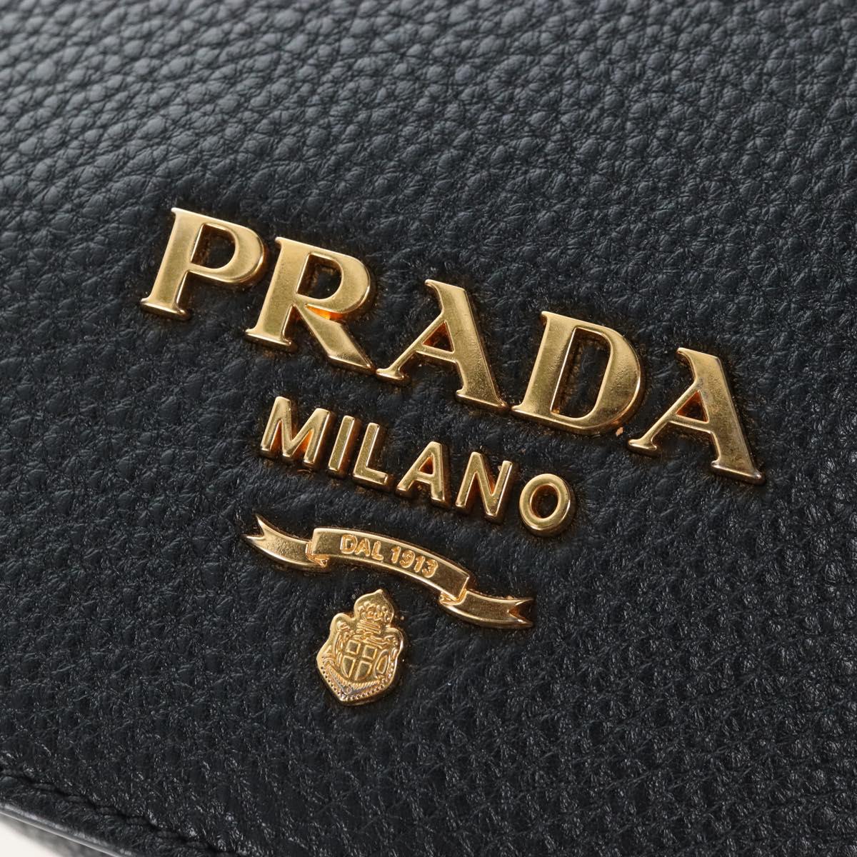 PRADA Shoulder Bag Vittero Dino Leather 2way Black Gold Auth 208279V