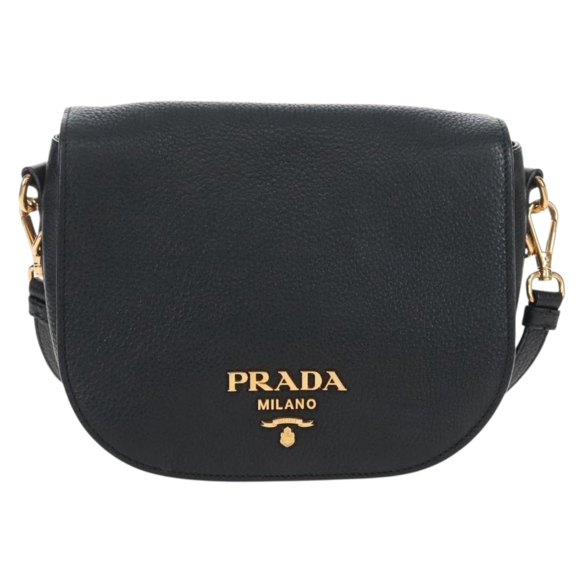 PRADA Shoulder Bag Vittero Dino Leather 2way Black Gold Auth 208279V