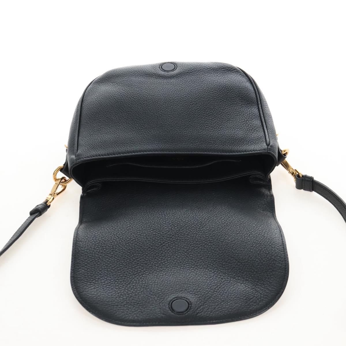 PRADA Shoulder Bag Vittero Dino Leather 2way Black Gold Auth 208279V