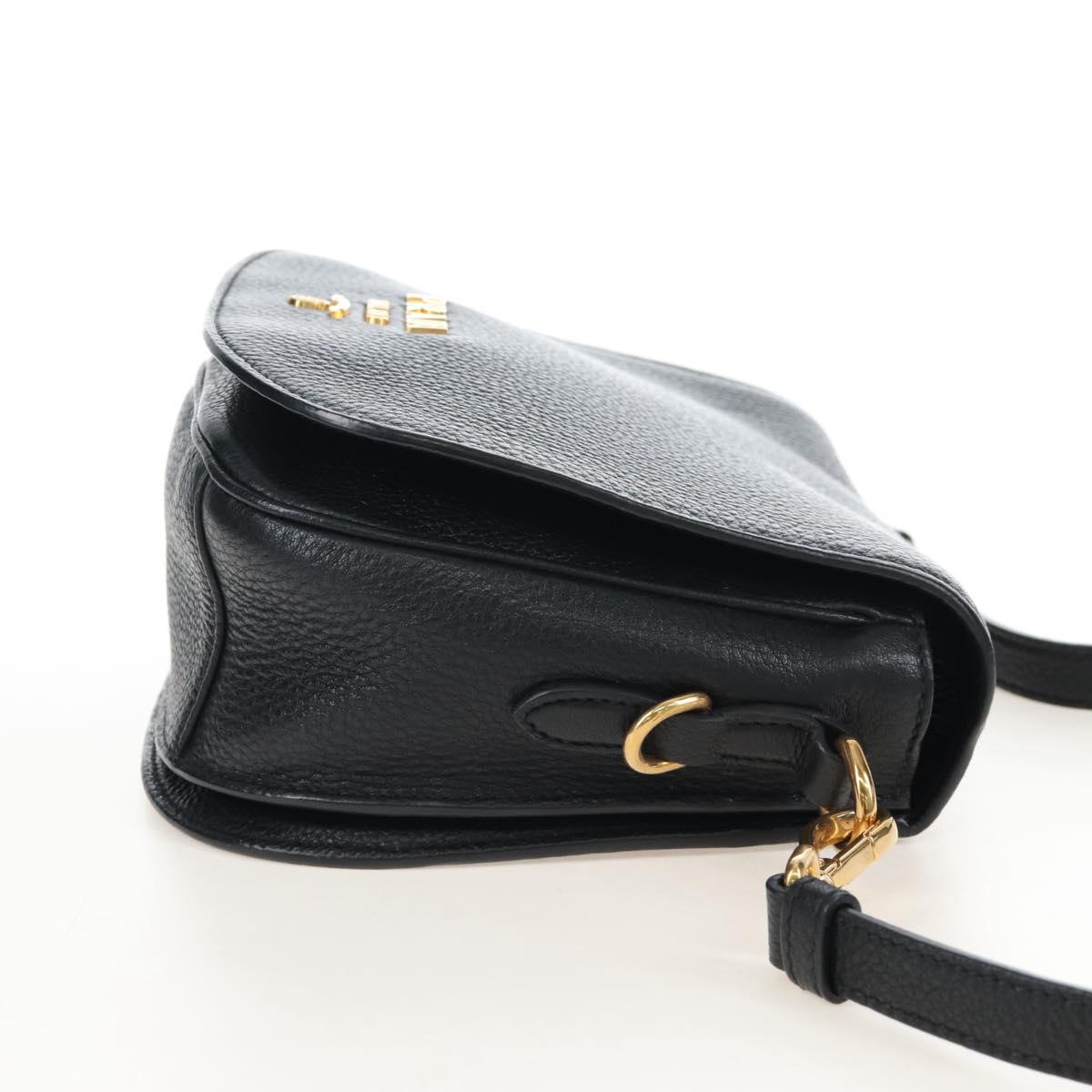 PRADA Shoulder Bag Vittero Dino Leather 2way Black Gold Auth 208279V