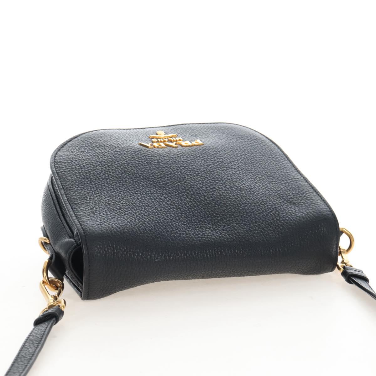 PRADA Shoulder Bag Vittero Dino Leather 2way Black Gold Auth 208279V