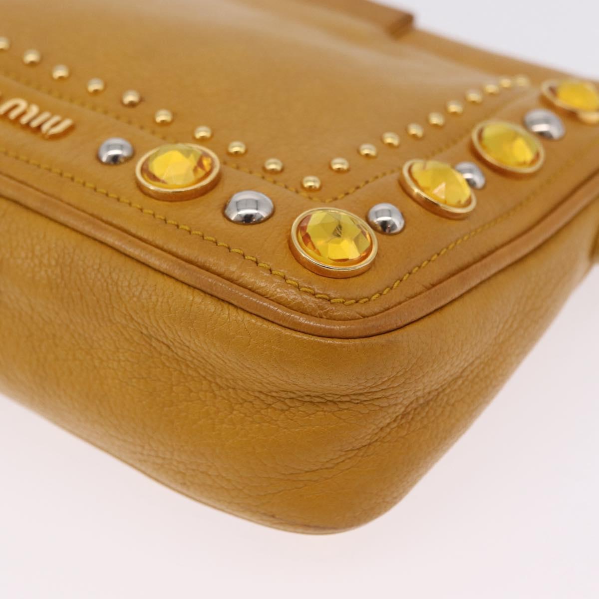 Miu Miu Madras Shoulder Bag Leather Yellow Gold Auth 208280A
